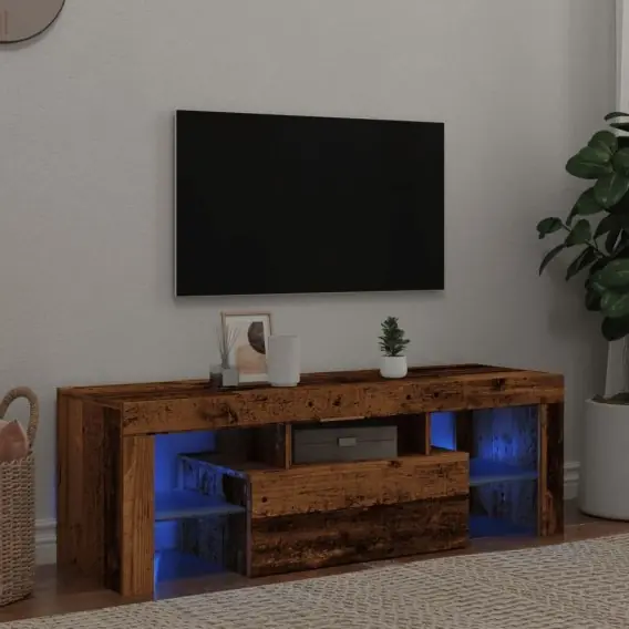 Szafka pod TV z oświetleniem LED, stare drewno, 120x36,5x40 cm Lumarko! - Hurtownia wielobranżowa Lumarko Zamów dziś